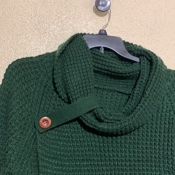 Dark Green Sweater 2XL Stretchy Pull Over Long Sleeve Open Front Cross Over - Picture 4 of 16